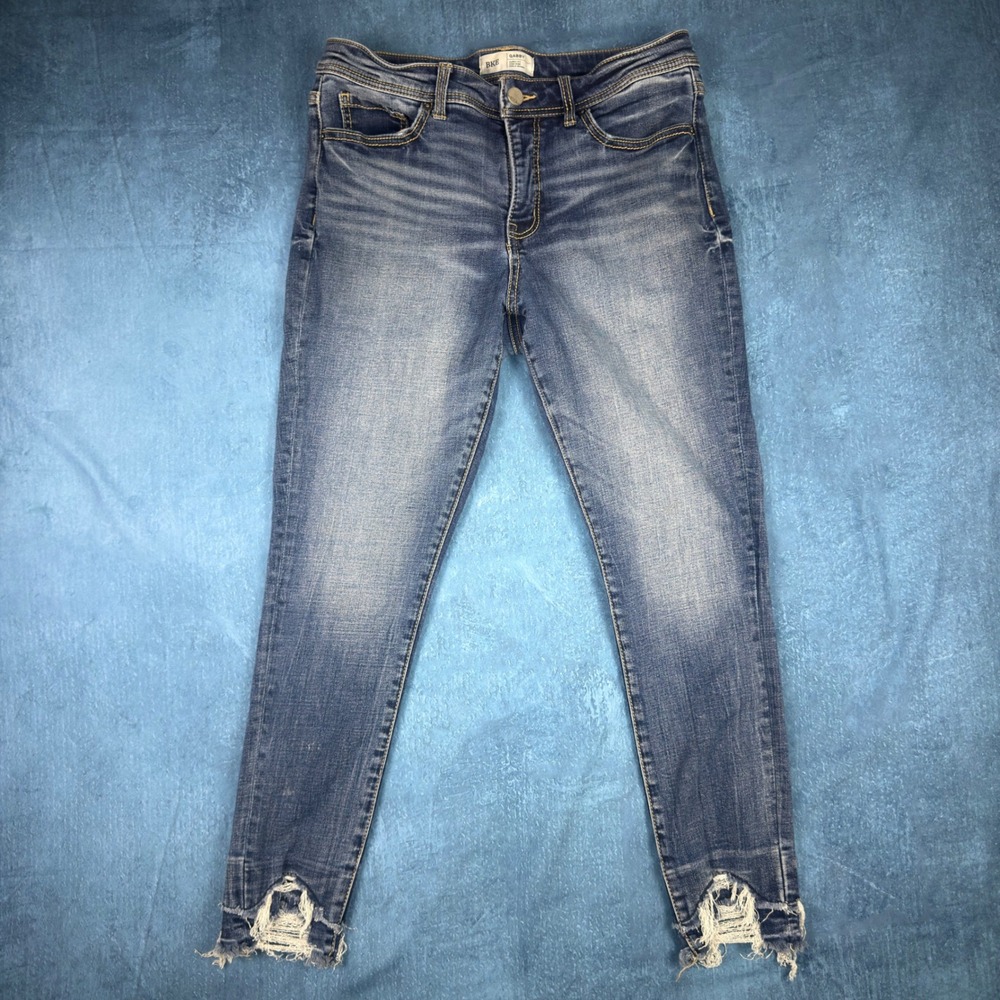 BKE Gabby Curvy Fit High Rise Ankle Skinny Jeans Distressed Hem Blue Women 28